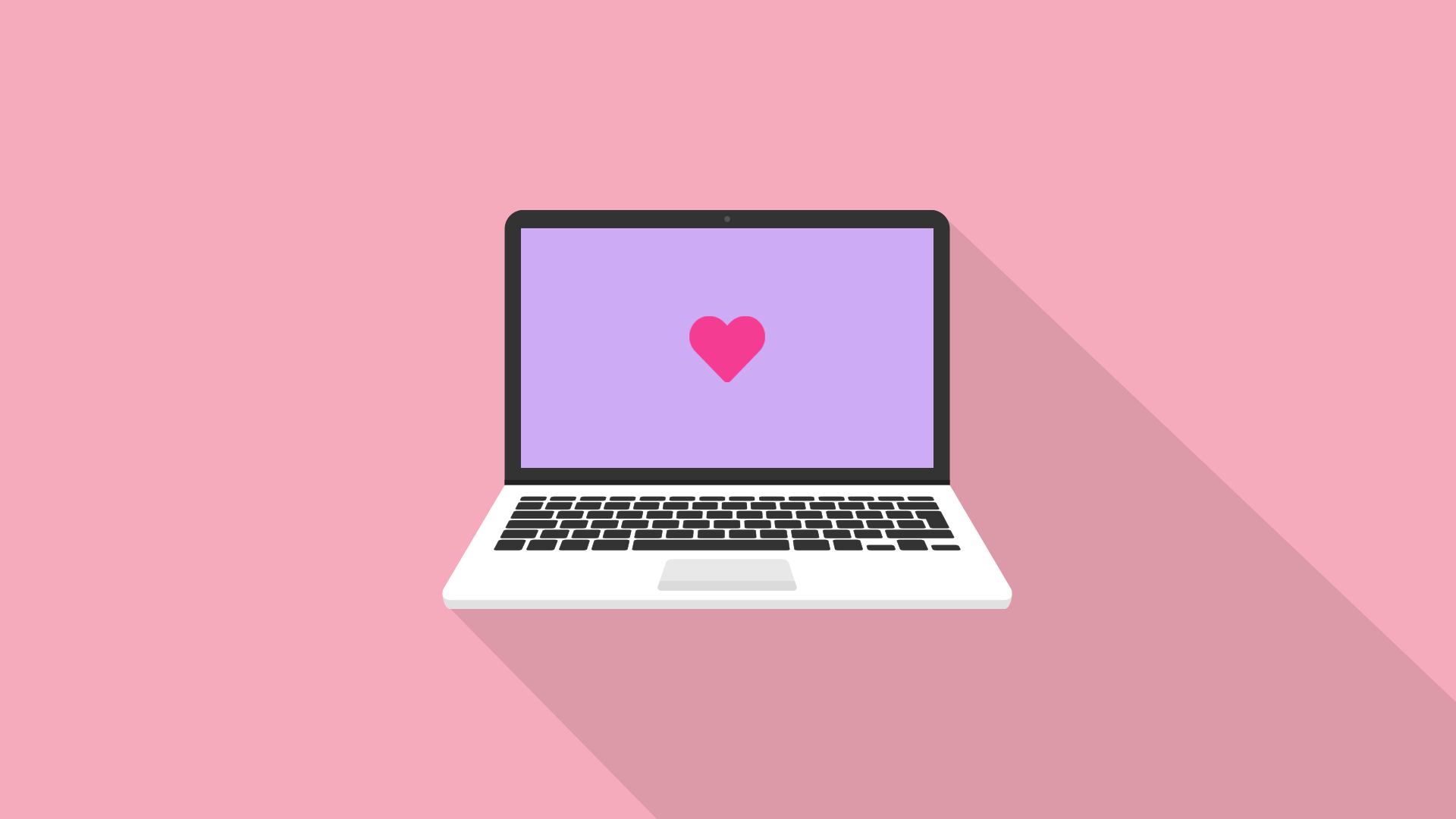 A pink heart gif zooming in and out of a laptop screen