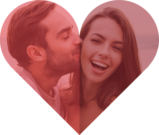 A shaped heart icon showing a man kissing a woman in the cheek.